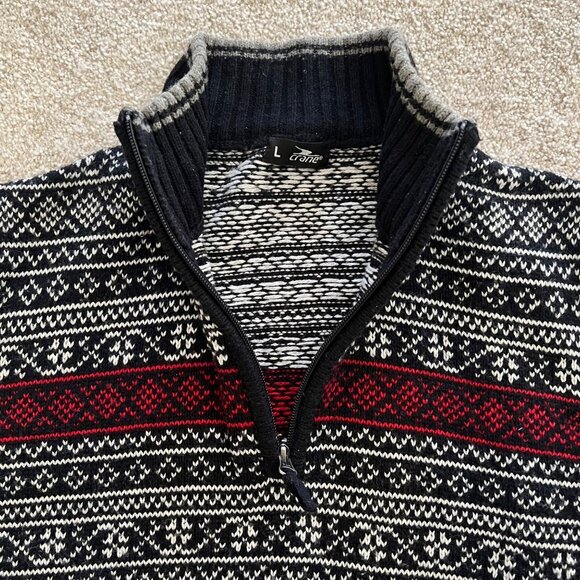 SOLD Wool Blend Nordic Fair Isle Quarter Zip White Red Black Sweater - Picture 2 of 7